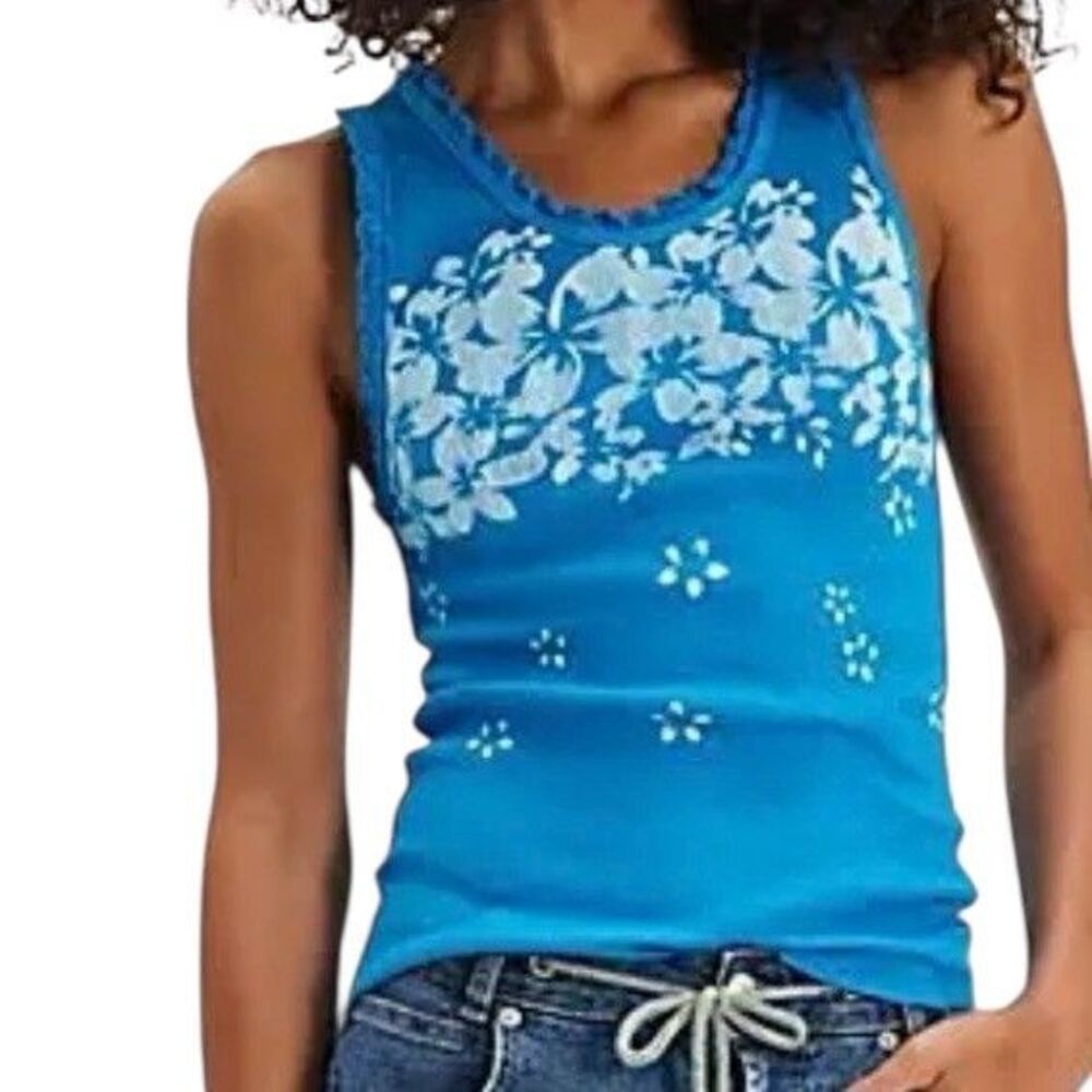 Ragabond x Free People Tank Top Shirt Graphic Hawaiian Floral Blue S NWOT